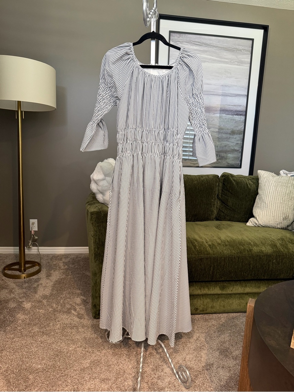 Women’s Striped Maxi Dress in White and Gray from Bohme